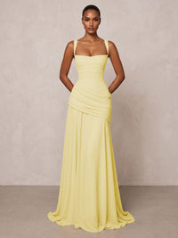 Chiffon Spaghetti Straps Pleated Drop Waist Formal Prom Dresses for Women Evening Gowns