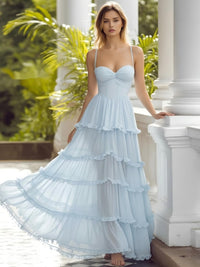 Chiffon Corset Sweetheart Ruffles Spaghetti Straps Formal Dresses