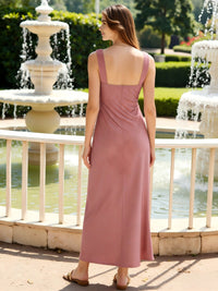 Satin Spaghetti Straps Sheath Sleeveless Pleated Formal Dresses