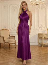 Satin Halter Corset Ruched Glitter Formal Dresses