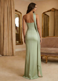 Chiffon One Shoulder Ruffles Formal Dresses with Scarf