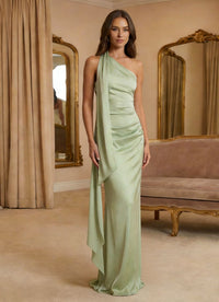 Chiffon One Shoulder Ruffles Formal Dresses with Scarf