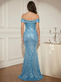 Off the Shoulder Bow Sequin Mermaid Formal Dresses