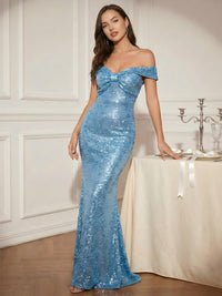 Off the Shoulder Bow Sequin Mermaid Formal Dresses