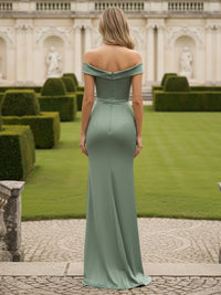 Satin Off the Shoulder Mermaid Corset Formal Dresses with Slit