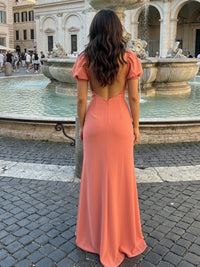 Satin Mermaid Sweetheart Short Sleeves Pleated Formal Dresses