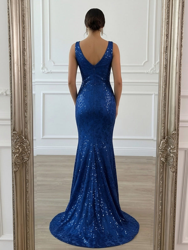 V Neck Sparkly Long Mermaid Formal Dresses