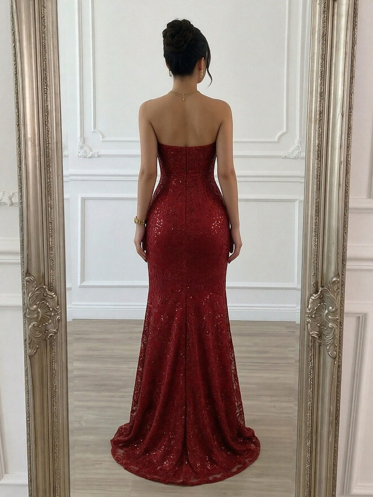 Strapless Sparkly Long Mermaid Formal Dresses with Slit