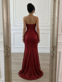 Strapless Sparkly Long Mermaid Formal Dresses with Slit