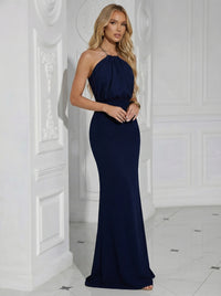 Satin Halter Simple Long Mermaid Formal Dresses