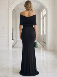 V Neck Off the Shoulder Satin Simple Long Mermaid Formal Dresses