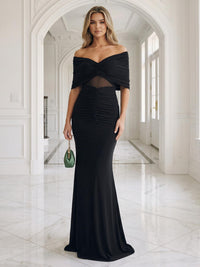 V Neck Off the Shoulder Satin Simple Long Mermaid Formal Dresses