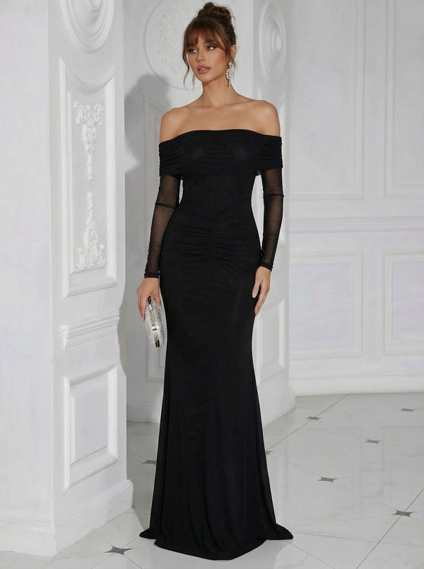 Strapless Off the Shoulder Satin Simple Long Mermaid Formal Dresses
