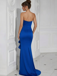 Strapless Ruffles Satin Pleated Long Mermaid Formal Dresses