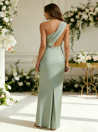Satin One Shoulder Pleated Mermaid Bridesmaid Dresses for Women