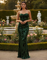 Satin Floral Print Strapless Bridesmaid Dresses