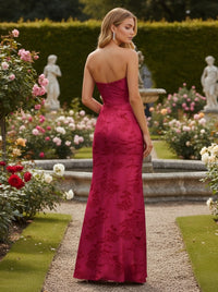 Satin Square Neck Strapless Bridesmaid Dresses with Slit