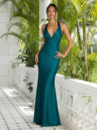 Satin V Neck Spaghetti Straps Sleeveless Mermaid Bridesmaid Dresses