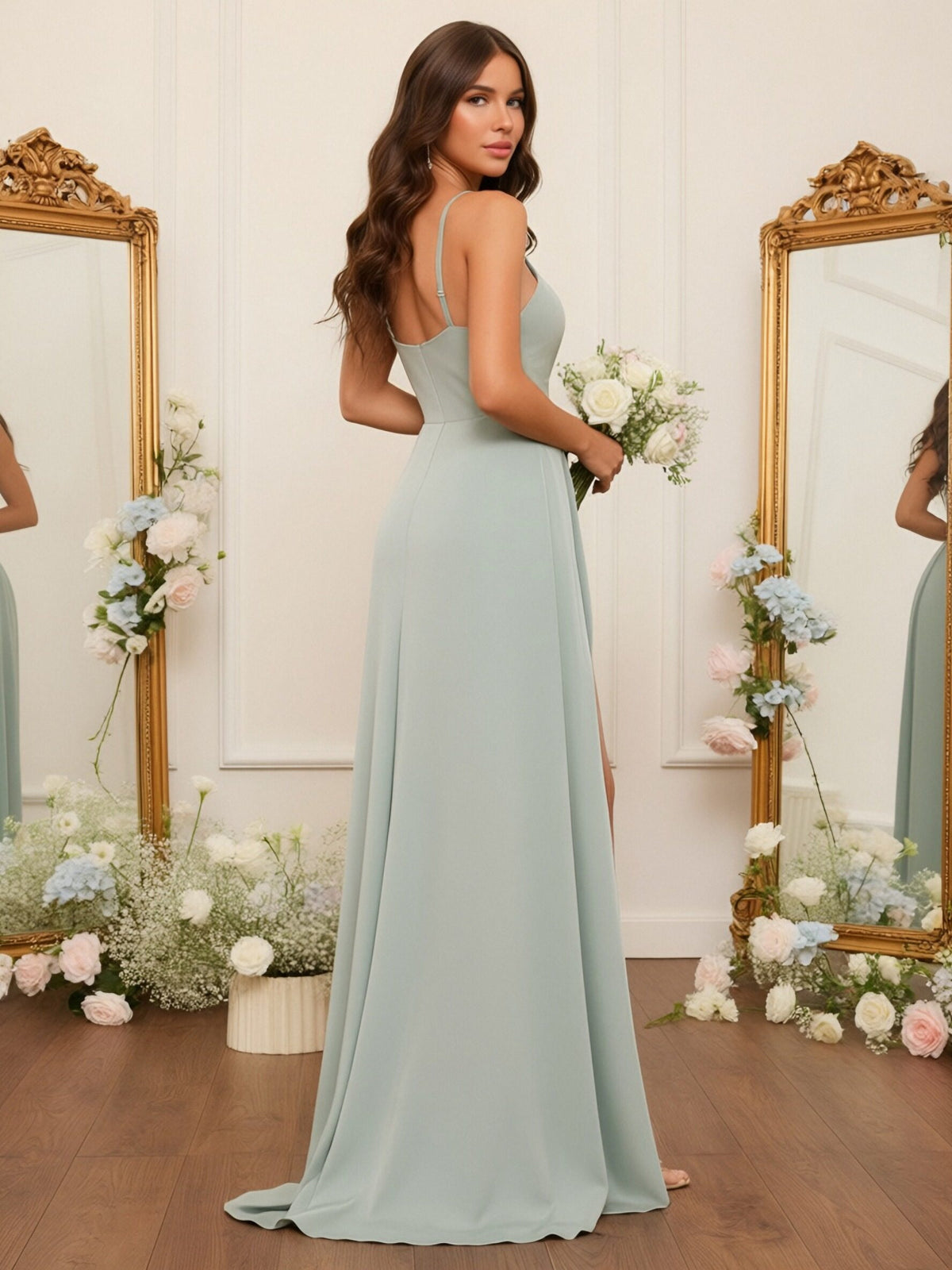 Satin Ruched Sweetheart Bridesmaid Dresses with Slit