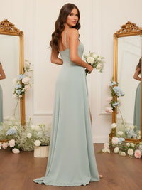 Satin Ruched Sweetheart Bridesmaid Dresses with Slit