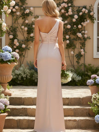 Satin One Shoulder Cut Out Ruched Bridesmaid Dresses with Slit