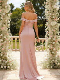 Satin Off the Shoulder Ruched Bridesmaid Dresses