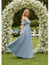 Chiffon Spaghetti Straps A Line Ruffles Bridesmaid Dresses with Slit