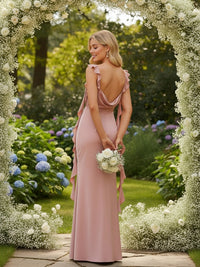 Chiffon Cowl Neck Sheath Ruffles Bridesmaid Dresses