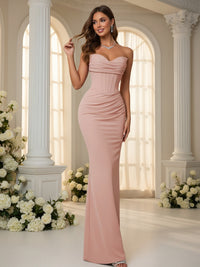 Chiffon Strapless Sleeveless Sheath Sweetheart Bridesmaid Dresses