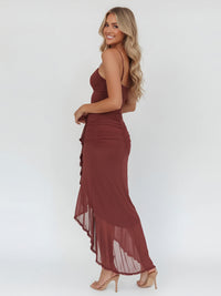 Chiffon Spaghetti Straps Sleeveless Sheath Ruffles Bridesmaid Dresses
