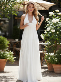 Chiffon Halter A Line Pleated V Neck Bridesmaid Dresses