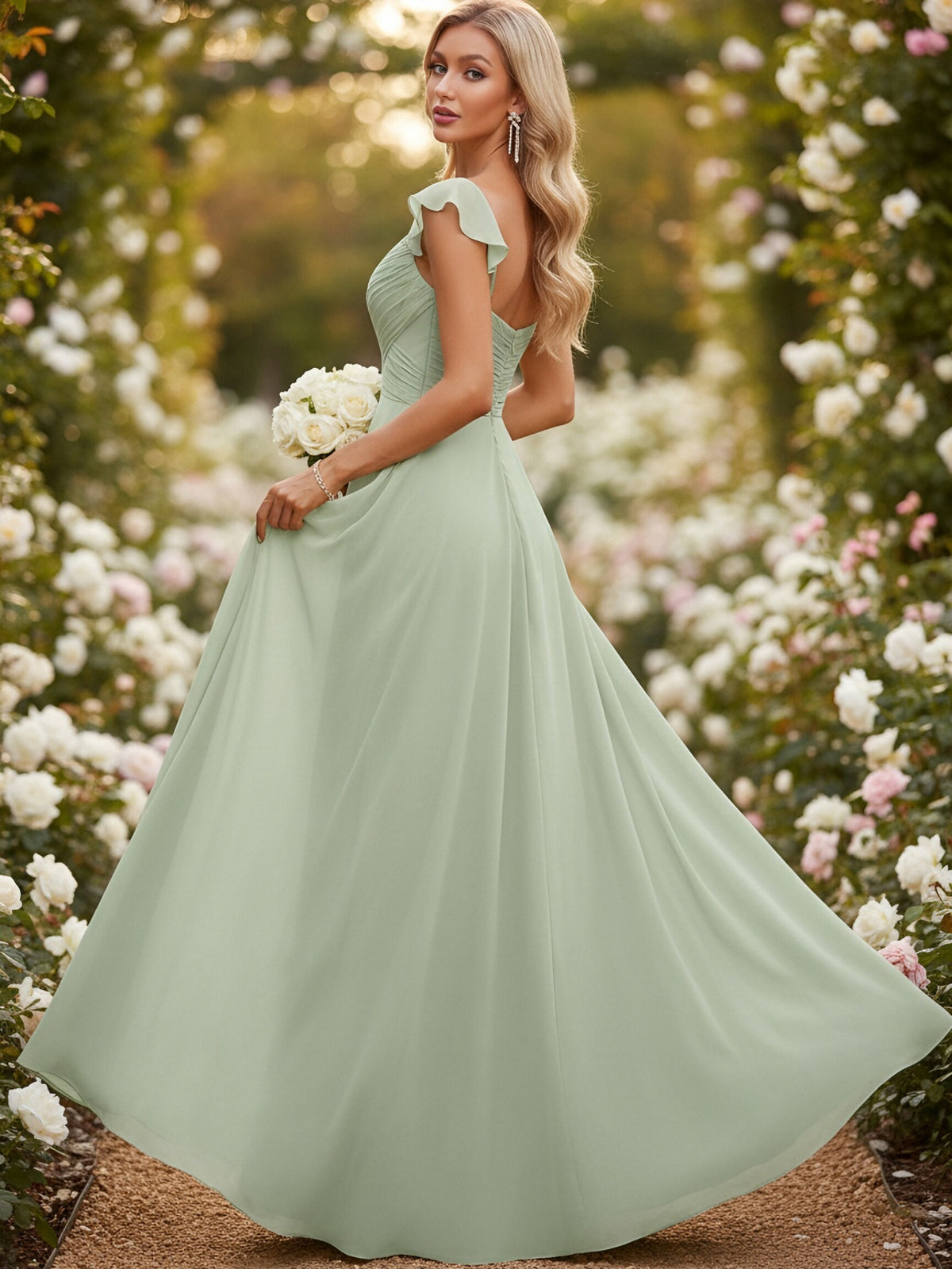 Chiffon A Line Sweetheart Short Sleeves Bridesmaid Dresses