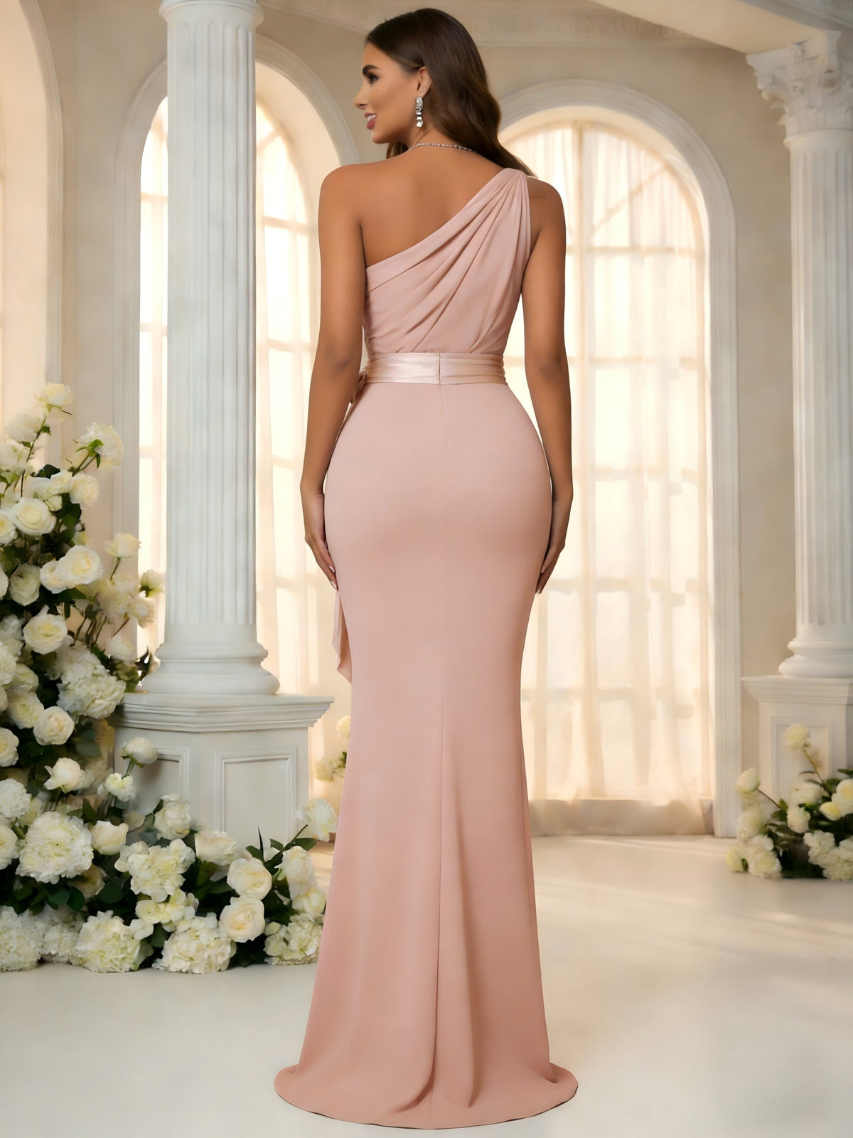 Chiffon Mermaid One Shoulder Sleeveless Bridesmaid Dresses with Bow