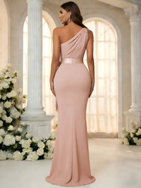 Chiffon Mermaid One Shoulder Sleeveless Bridesmaid Dresses with Bow