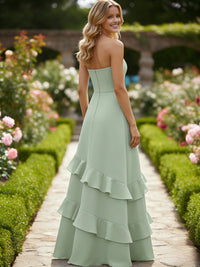 Chiffon A Line Strapless Ruffles Sleeveless Bridesmaid Dresses