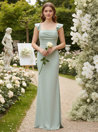 Chiffon Spaghetti Straps Square Neck Mermaid Bridesmaid Dresses