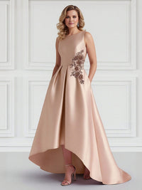 Satin Scoop Neck High Low Mother of the Bride Dresses