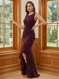 Chiffon Round Neck Mermaid Mother of the Bride Dresses with Slit