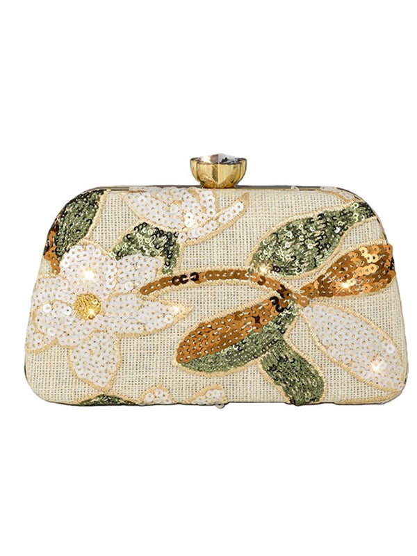 Women's Sequin Leaf Embroidered Geometric Fashion Formal Evening Clutch