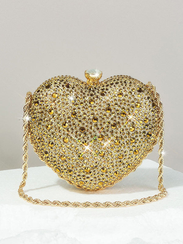 Sweetheart Luxurious Beadings Sparkly Polyester Handbags with Chain