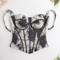 Vintage Ink Jacquard Structured Tummy Control Fishbone Bustier