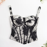 Vintage Ink Jacquard Structured Tummy Control Fishbone Bustier