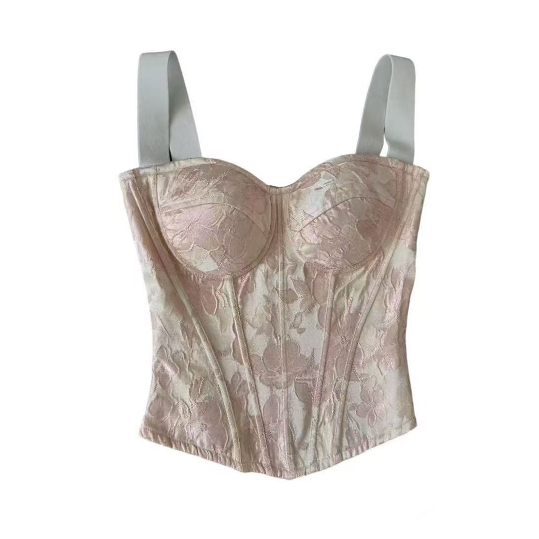 Sweet Slim Fit Wide Strap Fishbone Waist Shaping Bustier Corset Top