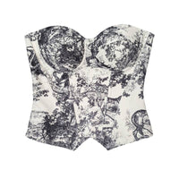 Slim Fit Vintage Printed Strappy Fishbone Shaping Bustier Top
