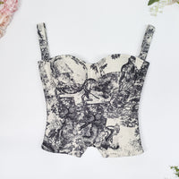 Slim Fit Vintage Printed Strappy Fishbone Shaping Bustier Top