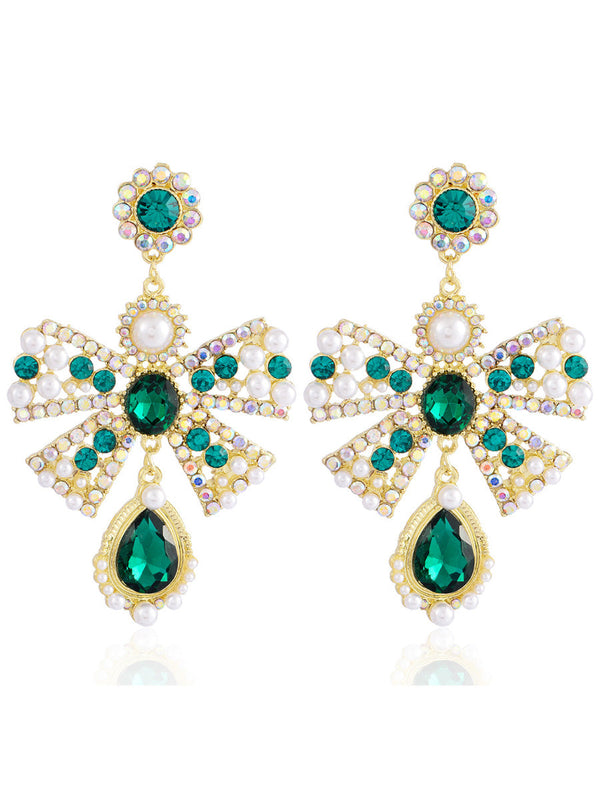 Bow Sweet Beadings Crystal Alloy Earrings