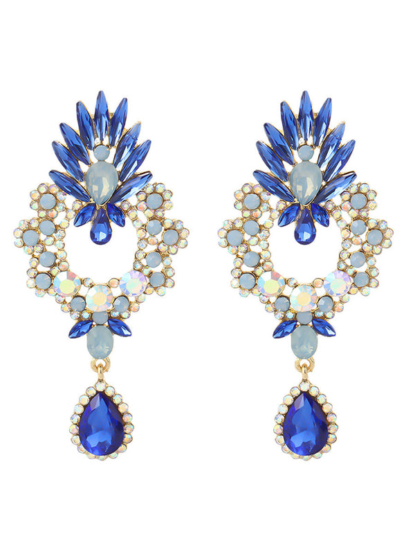 Tear Drop Classic Hollow-Out Beadings Crystal Alloy Earrings
