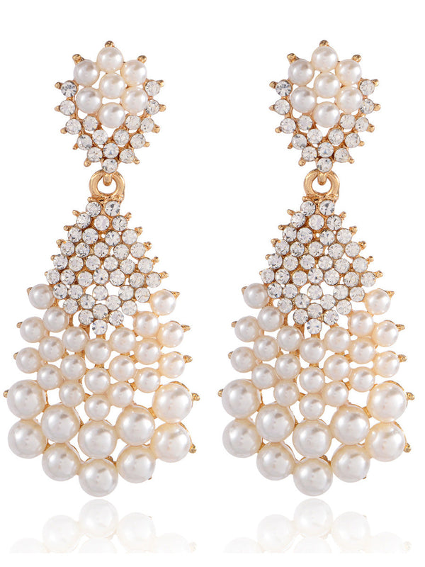 Tear Drop Luxurious Crystal Beadings Pearl Earrings