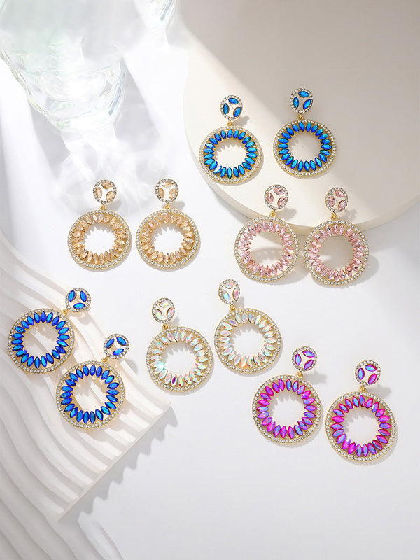 Round Elegant Beadings Hollow-Out Crystal Earrings
