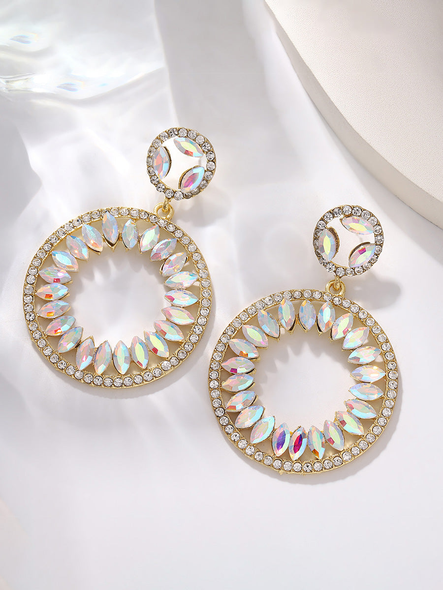 Round Elegant Beadings Hollow-Out Crystal Earrings